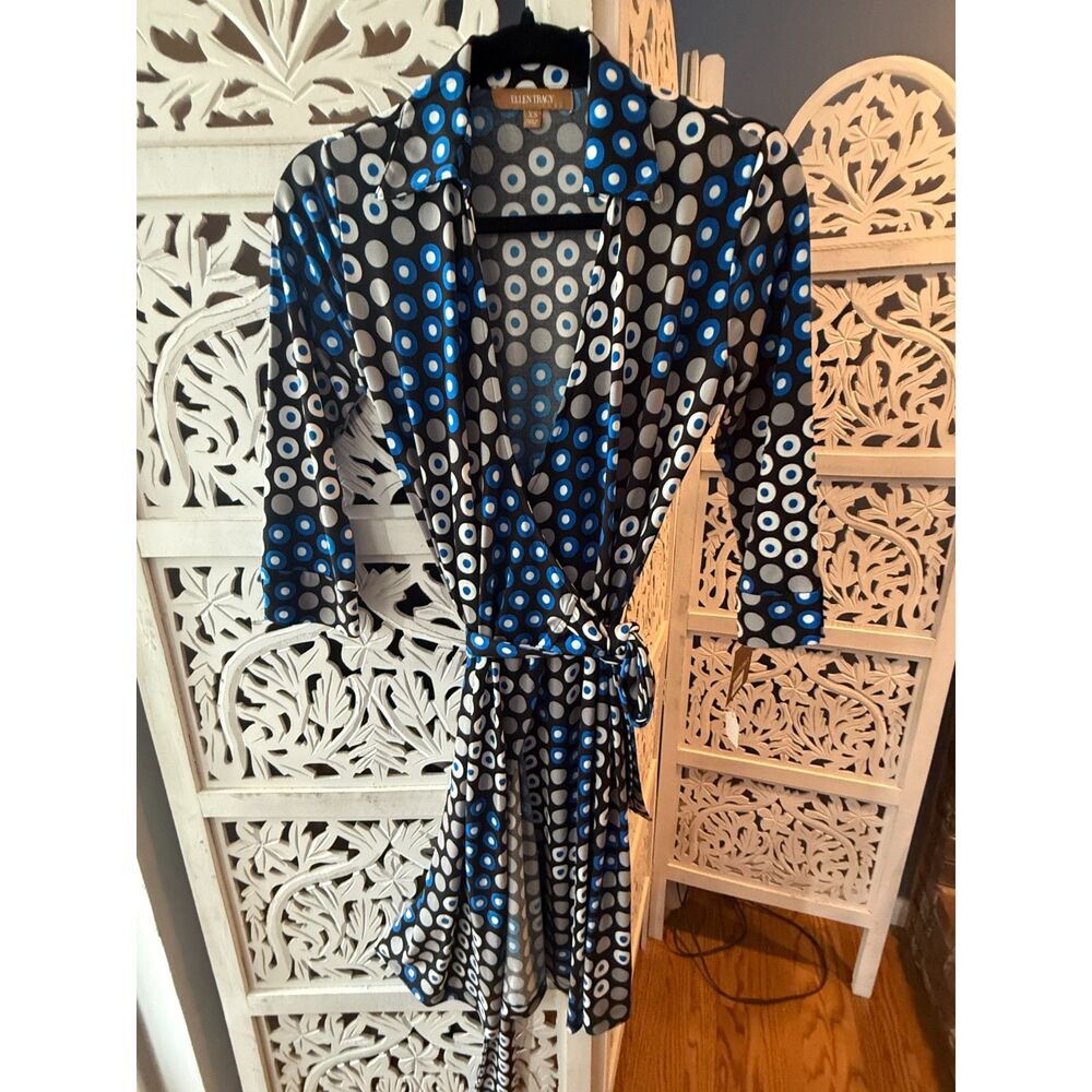 Ellen Tracy Wrap Dress Size XS New With Tags Black/Blue/White